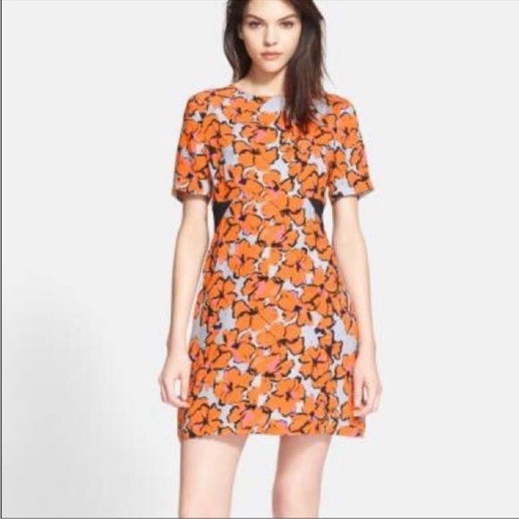A.L.C. Nora Floral Print Silk Dress Womens Short Sleeve 10 Orange Blue - Picture 1 of 8